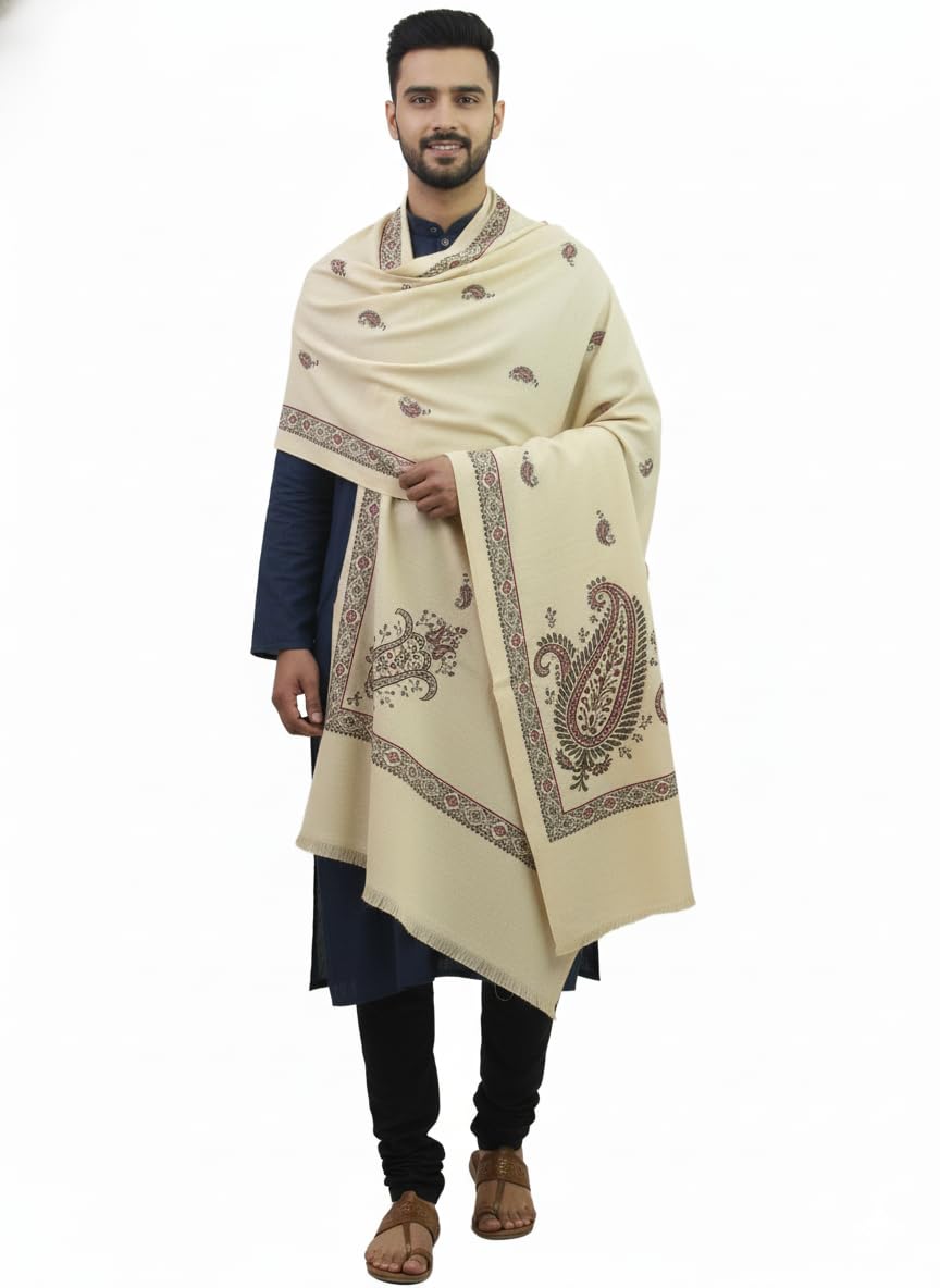 KAVIM Cream Wool Printed Men's Shawl KA-SWL-23-picture-18