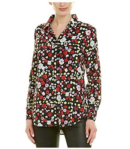 Equipment Women's Slim Signature Silk Floral Button Up Pink Black Shirt Blouse.