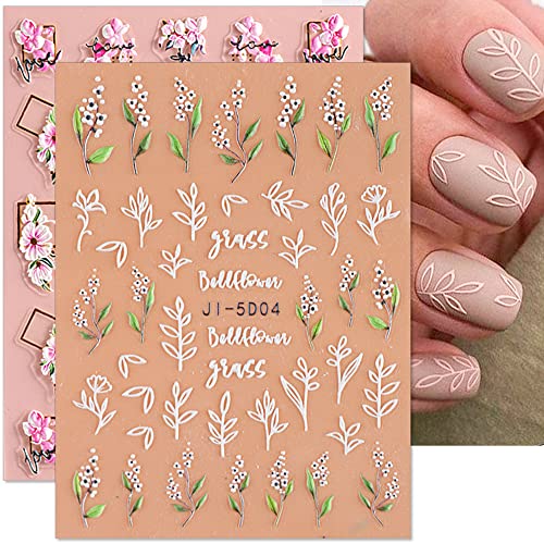 5D Flowers Nail Stickers, Stereoscopic Embossed Flower Nail Decals Self-Adhesive Nail Art Stickers 5D Floral Nail Design Nail Supplies For Women Diy Nail Decoration Accessories, 6 Sheets/Set #TOP5