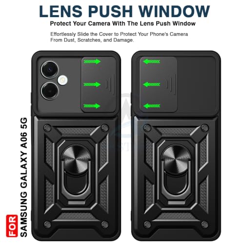 Image of AESTMO Tough Armor Samsung Galaxy A06 5G Bumper Back Case Cover | Ring Holder & Sliding Camera Shield Cover | 360 Degree Protection Back Case Cover for Samsung Galaxy A06 5G (Black)