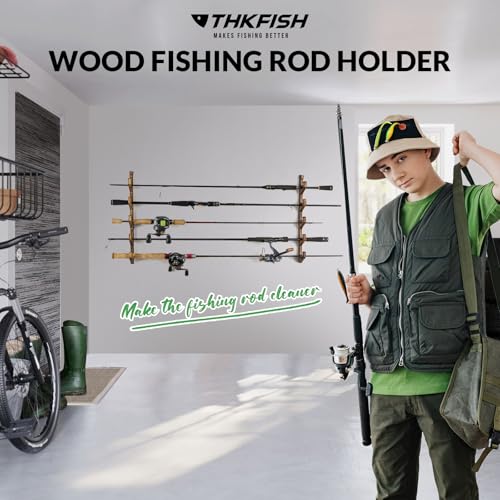 THKFISH Suporte de vara de pesca, suporte de vara de pesca de madeira para garagem doméstica, suport