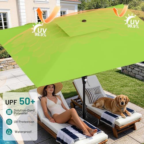 Image of AreShark 8'x10' 2 Tiers Rectangular Patio Umbrella - Outdoor Umbrella Waterproof UV Protection, Market Table Umbrella w /Crank for Pool, Backyard, Deck(Apple Green)