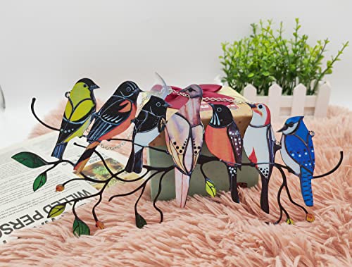 Binglala Multicolor Birds On-A-Wire, Metal Bird Series Art Ornaments Pendant Hanging For Windows Or Doors Home Decoration, Gifts For Bird Lovers（7 Birds） #TOP2
