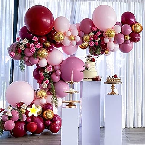 Balloon Garland Kit, TOLOYE Burgundy Balloons Arch Kit with Pink Wine Red Gold Confetti Latex Balloons, Decoration for Retro Lady Girls Birthday Wedding Anniversary Baby Shower Party Supplies Cover