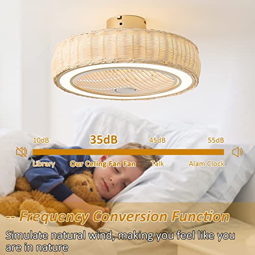 ainqiant 22 Inch Boho Ceiling Fan with Light,LED Enclosed Rattan Ceiling Fans with Lights and Remote,Handwoven Wicker Coastal 6 Speeds for Living Room,Bedroom - Image 9