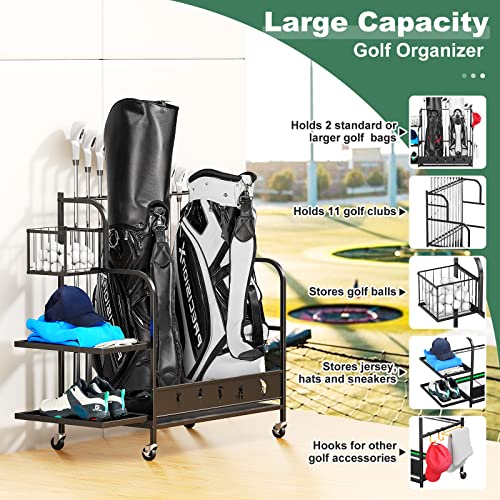 Vopeak Golf Storage Garage Organizer With Wheels, Lightweight Golf Bag Organizer Fits For 2 Golf Bags And Golfing Accessories, Golf Club Rack Holder, Extra Large Golf Bag Storage Rack For Garage, Shed #TOP2