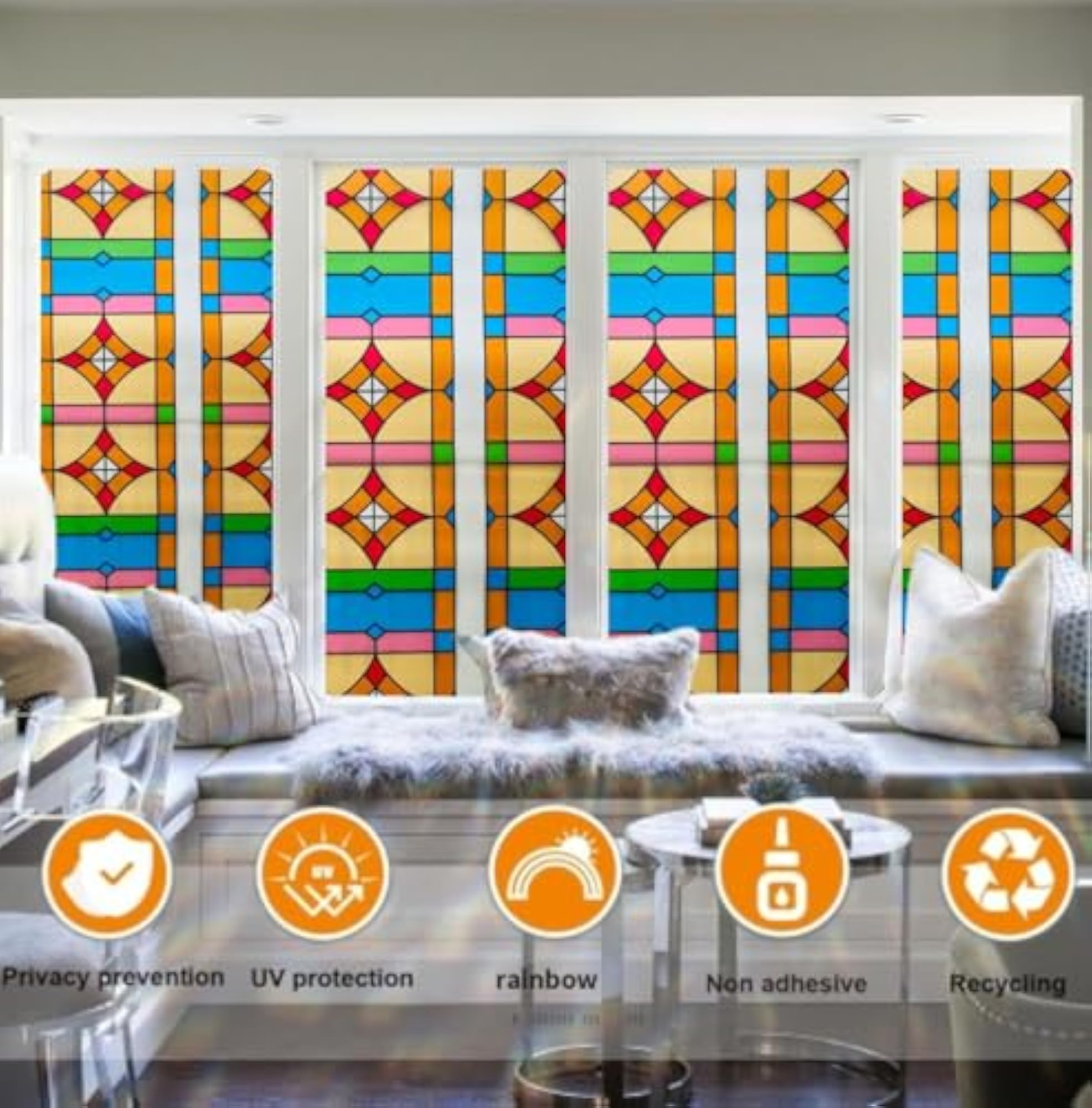 Frosted Glass Window Film, Non Adhesive UV Blocking