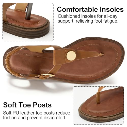 Image of Alicegana Dressy Womens Sandals Summer: Comfortable Strappy Flats Thong Sandals - Casual Walking T-Strap Slingbacks