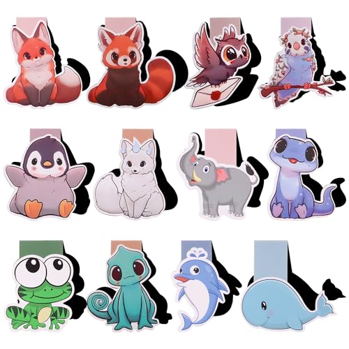 JIANTA Magnetische Lesezeichen 12er Set Tiere Magnet Lesezeichen süße Tier-Motiven Kindergeburtstag Gastgeschenke kleine Geschenke Bookmarker für Schüler Buchliebhaber Jungs Mädchen und Freunde