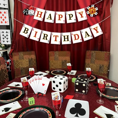 Image of Casino Happy Birthday Banner Casino Theme Party Decorations Poker Game Birthday Party Banner for Poker Party Decorations Las Vegas Night Themed Decor Supplies