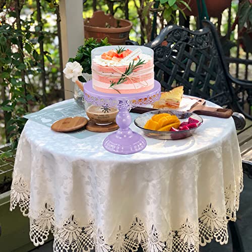 Set of 3 Pieces Lace Trim Cake Stands Iron Cake Holder Dessert Display Plate Serving Tray for Baby Shower Wedding Birthday Party (Purple)