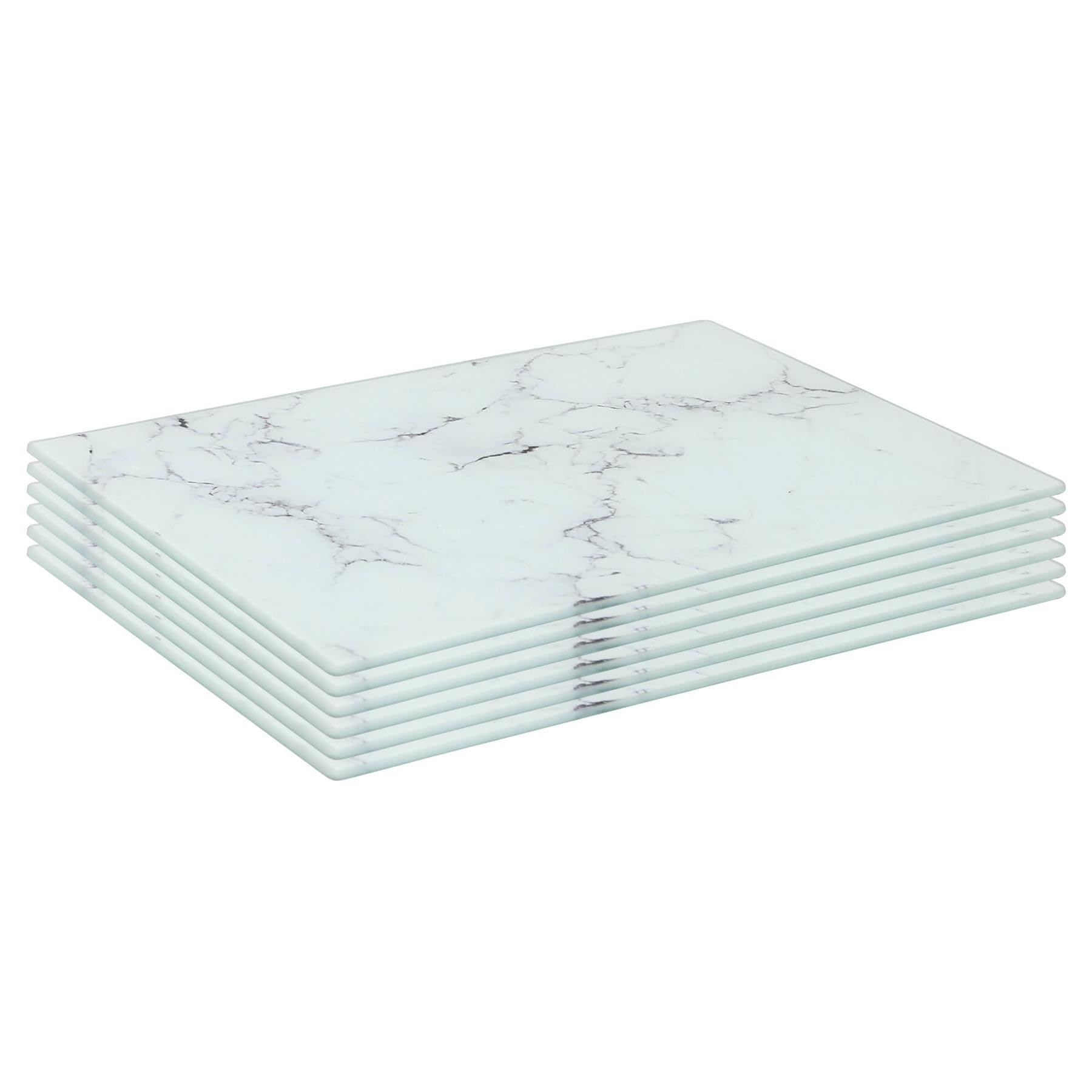 Harbour Housewares Glass Placemats - White Marble Effect - 30 x 20 cm