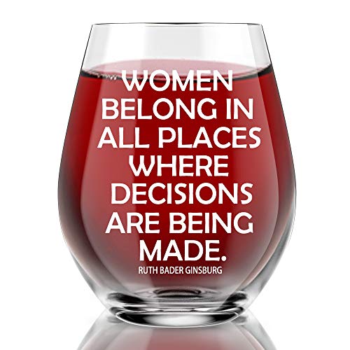 AGMDESIGN Women Belong in Places Where Decisions Are Being Made Wine Glass, Retirement Thank You Gifts for Judge Leader Mentor Boss Lady RBG Fan, Graduation Gifts for Women Lawyer Law Student Judge