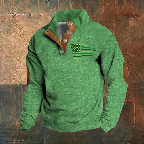 Mens St Patricks Day Sweatshirt Irish Three Leaf Clover Printed Stand Collar Long Sleeve Pullover Clothes2