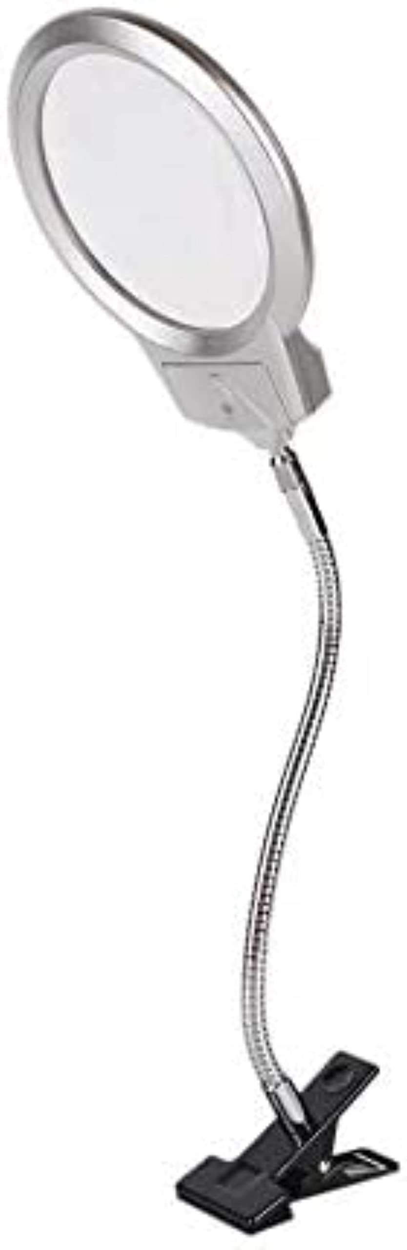 Lupa de sobremesa con Clip para Escritorio, Lupa iluminada, Lupa de Lectura, Manguera de Metal, lámpara con luz LED, Lupa de sobremesa con Abrazadera, Color Plateado