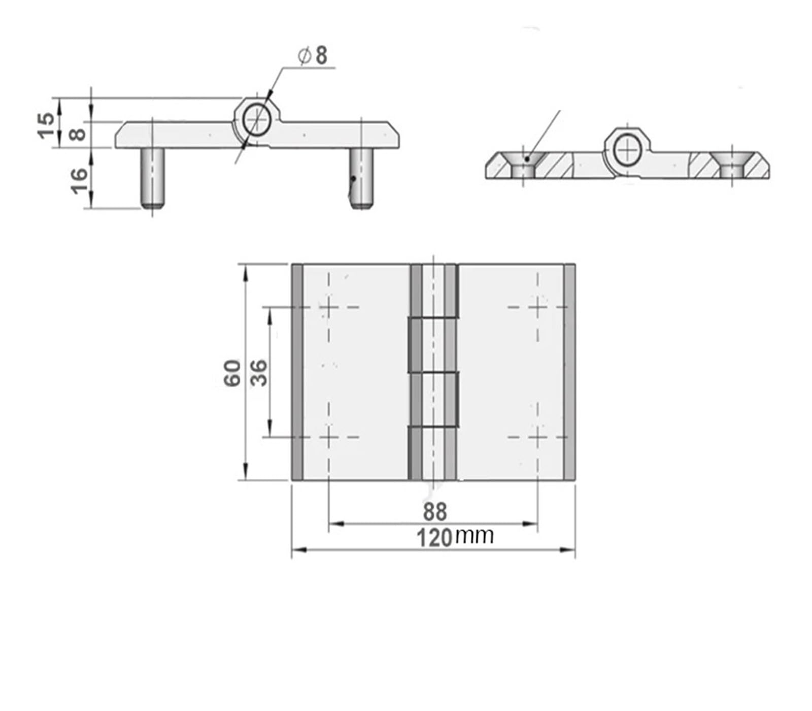 120 x 60 mm szafka rozdzielcza PS skrzynka sterująca zawiasy drzwi obudowa na instrumenty okucia część sprzętowa z prętem śrubowym (styl B jednoczęściowy)