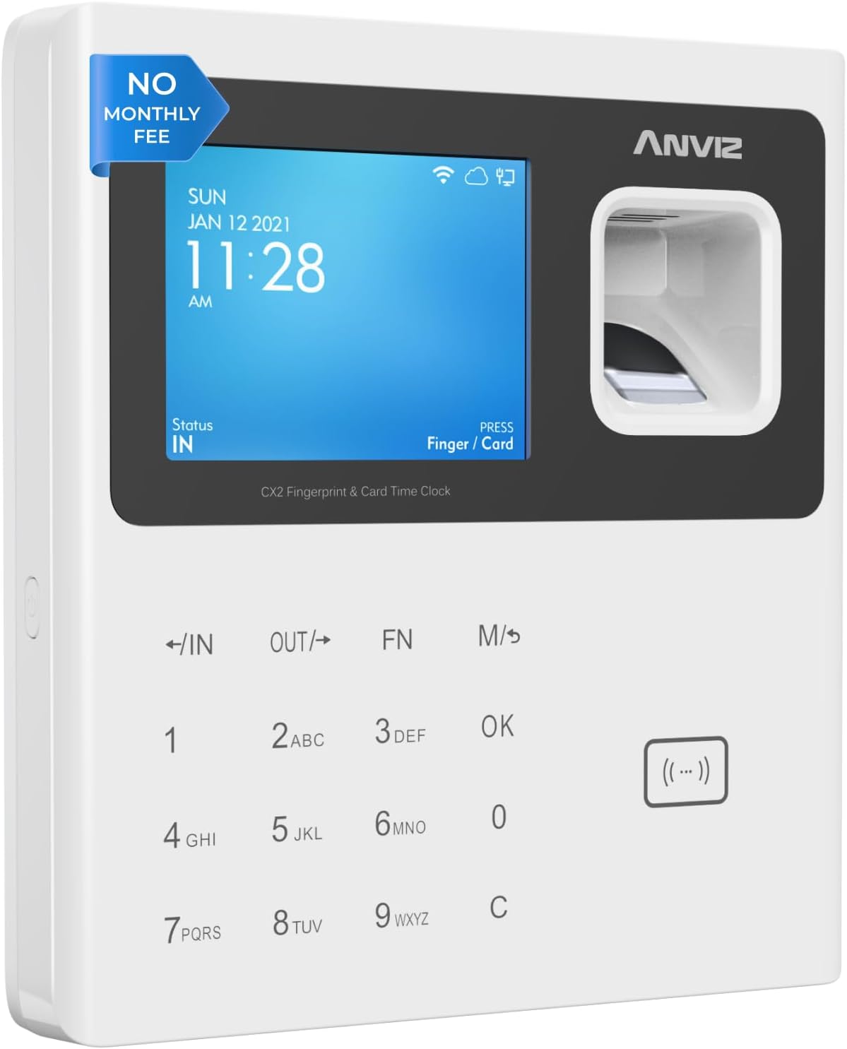 Time Clocks for Employees Small Business - Forever Free Cloud Software - CX2 Fingerprint Biometric Clock in and Out Attendance Machine, White