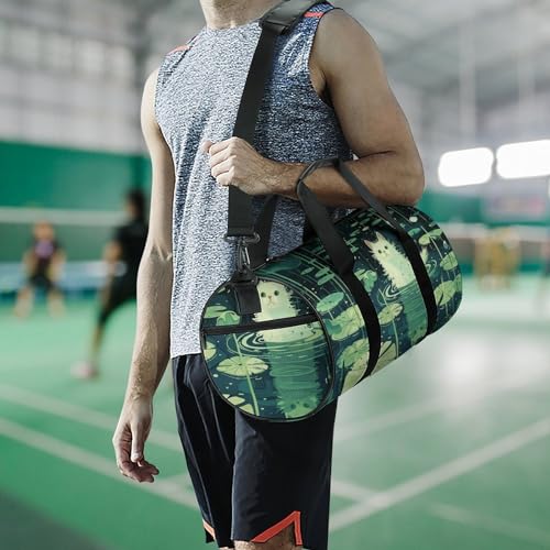 Sac de sport et yoga grand format en toile blanche imprimé chat - 7