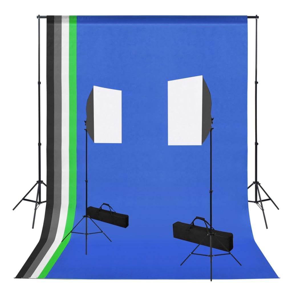 vidaXL Fotostudio Set Softbox Leuchte Studioleuchte Studiolampe Hintergrund Hintergrundsystem Studioset Stative Querstangen Tragetaschen
