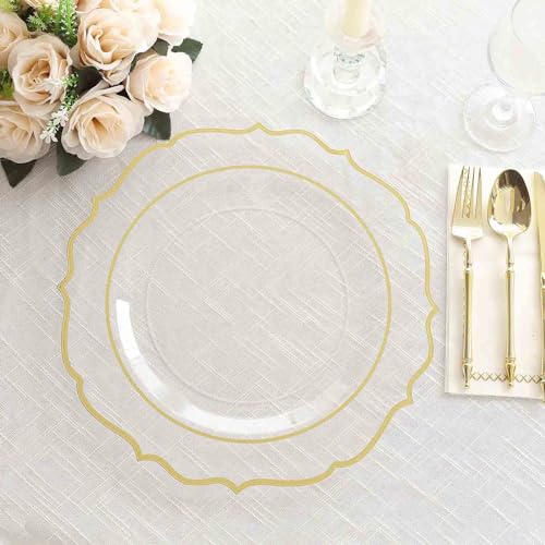 Platos desechables de plástico transparente con borde dorado, pack x10 de 13 in miniatura 6