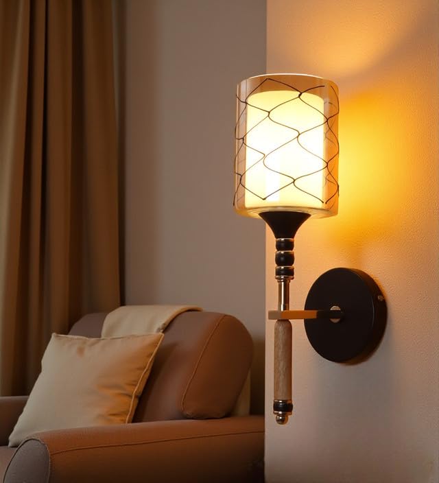 Image of ELAINTE Premium Wall Light | | Elegant Glass Wall Lamp for Living Room & Hallway | 3 Years Warranty | Free Bulb (Aurea-Single)
