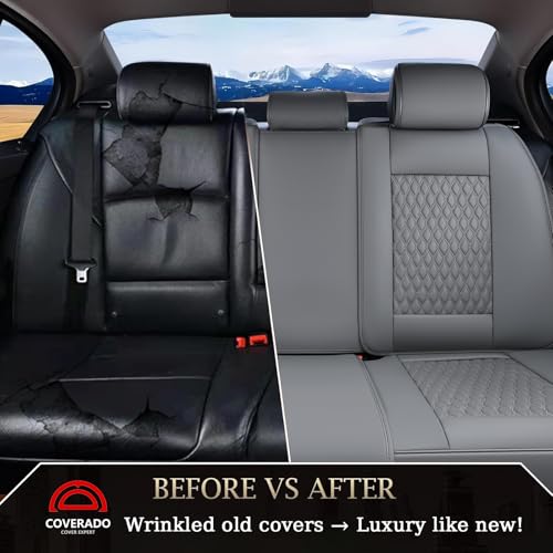 Image of Coverado Rear Seat Covers, Leather Back Seat Cover for Car, Universal Waterproof Automotive Seat Cushion Protector for Most Cars Trucks SUV (Coffee)
