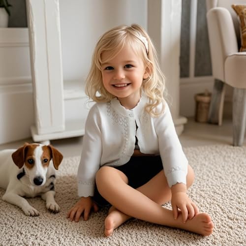 Image of Danny D Toddler Girls Open Front Shrug Cardigan Children Knit Long Sleeve Bolero with Button Closure for 2Years-7Years