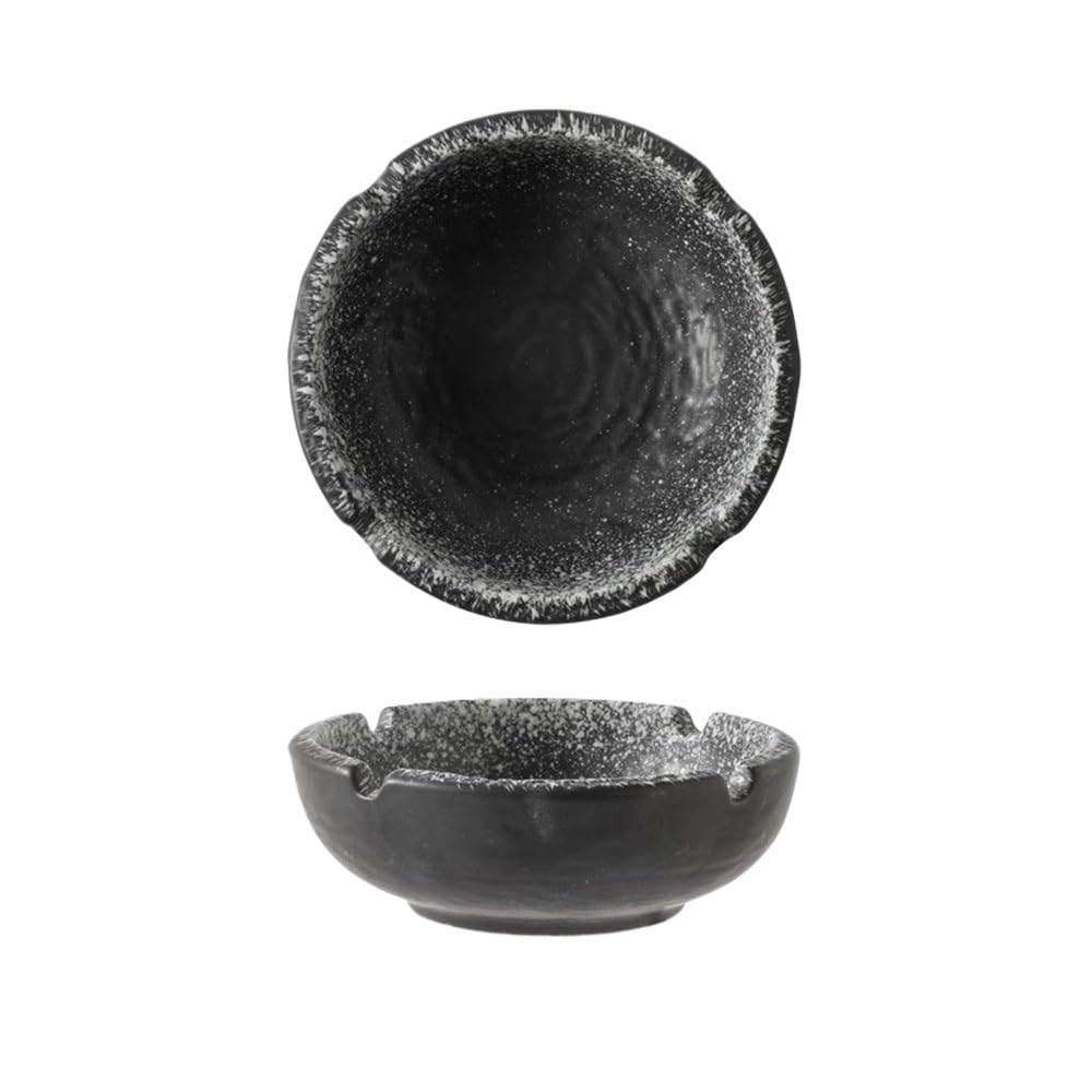 Indoor Decorative Chinese Ceramic Ashtray Round Tabletop for Office Dining Room Living Outdoor Garden for Desktop(Black)