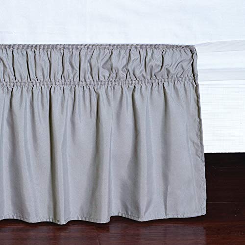 Meila Wrap Around Bed Skirt Three Fabric Sides Elastic Dust Ruffled 16 Inch Tailored Drop,Easy To Install Fade Resistant-Grey, Queen/King #TOP4