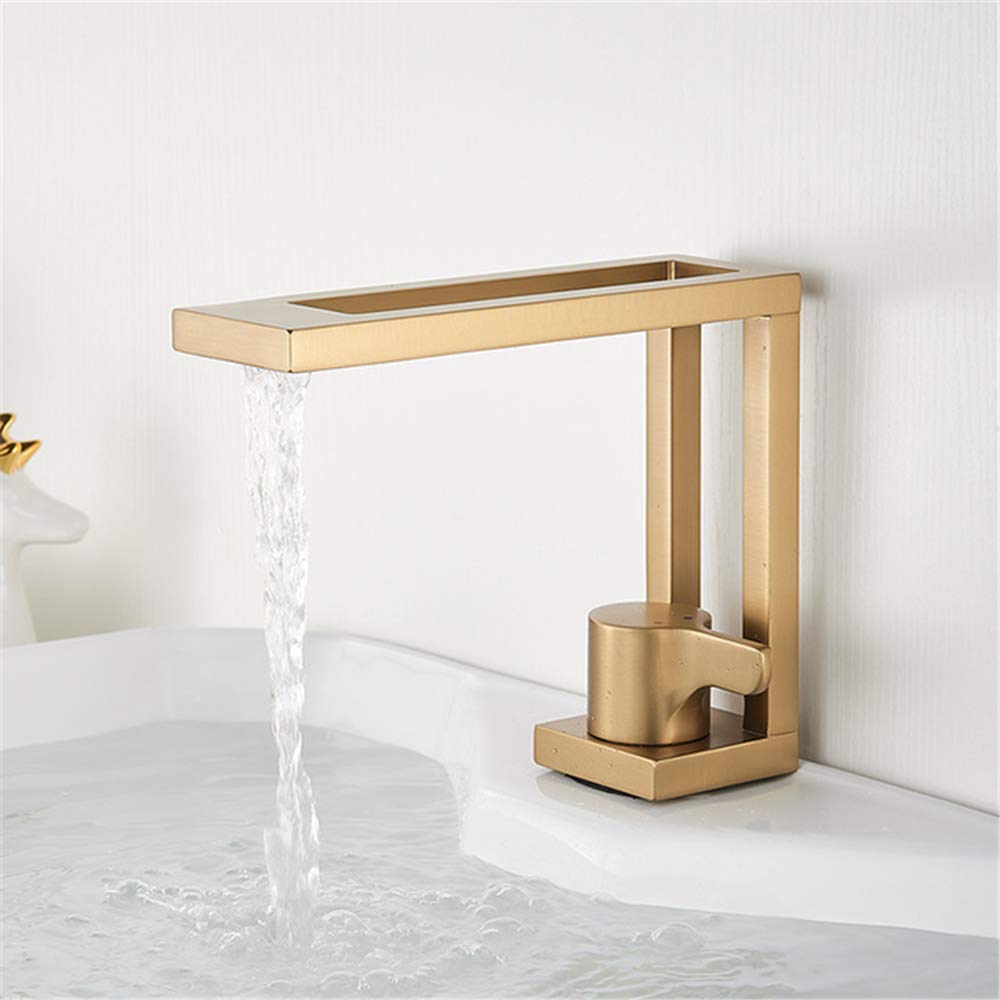 Mitigeur de lavabo or brossé au design creux exclusif pour une salle de bain haut de gamme