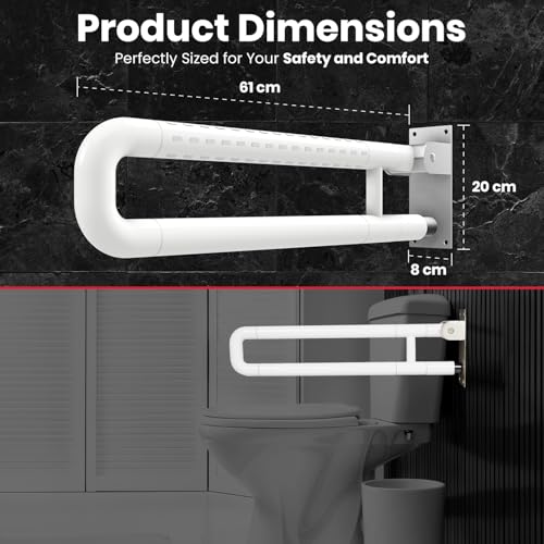 Image of AGEasy (Max Group) Stainless Steel Flip-Up Grab Bar | 17 Inch Bathroom Handle for Seniors with Anti-Slip Nylon Grip | Space-Saving Safety Bar for Shower, Toilet & Bedside