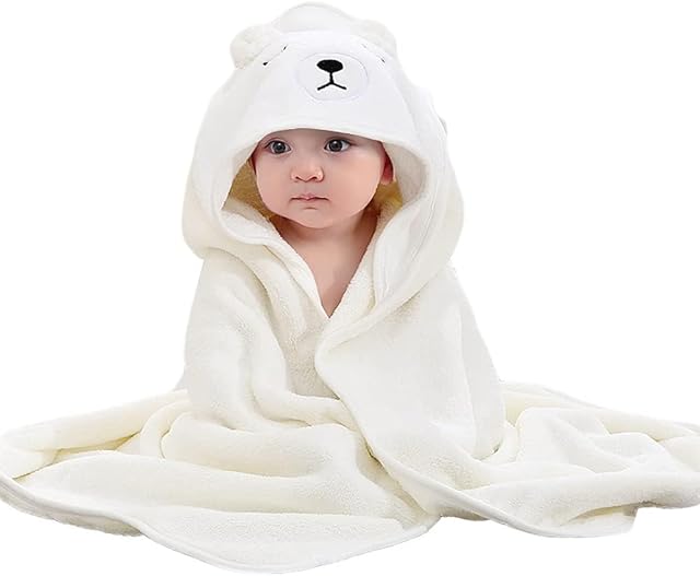 HiABsee Baby Towels with Hood Ultra Soft Hooded Baby Towels Newborn, Unique Animal Design Baby Bath Towel for Boy and Girl, White Bear