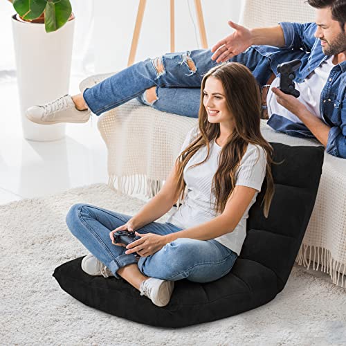 Image of COSTWAY Adjustable Gaming Chair, Video Gaming Chairs with Back Support, Alloy Steel Frame, Soft Coral Fleece, Lazy Sofa Lounge for Reading Living Room Recliner for Adults Kids, Black