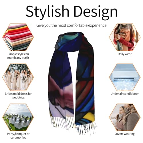 Kandinsky - 293 Oversized Scarf Shawl Wrap (77x27 Inch) - Winter Lightweight Fluffy Print & Solid Dual Design, All-Season Unisex Accessory​4