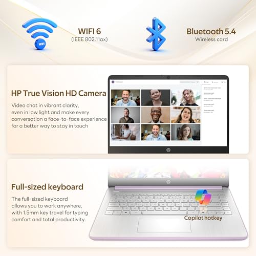 Image of HP Flagship 14 inch Laptop with AI Copilot for Student, 13th Gen Intel 4-Core, 4GB DDR4, 256GB Storage(128GB UFS+128GB Docking Station), Intel Graphics, Webcam, 1 Year Office 365, WiFi 6, Win 11 S, Purple