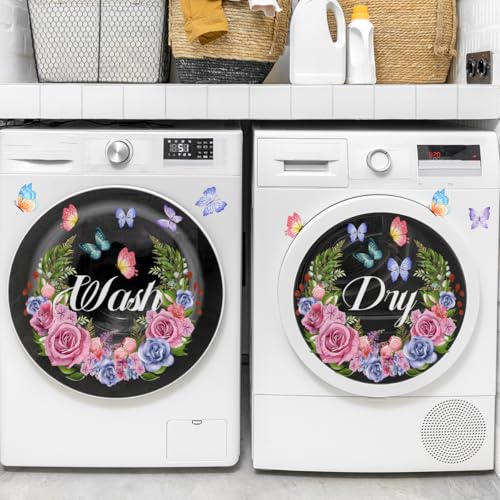 11.8' x 11.8' Washing Machine Glass Decals - Dry & Wash Self-Adhesive Vinyl Stickers, 2-Piece Removable Set (Romantic Roses-2PCS)