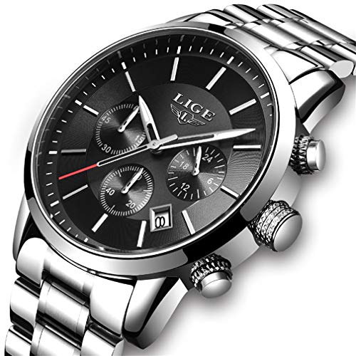 メンズ 腕時計 多機能 ブラック ステンレススチール メッシュベルト クロノグラフクォーツウォッチ 男性カレンダー 防水 うで時計 ゴルード