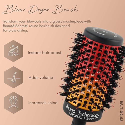 Image of Beaute Secrets Thermal Color Changing Heat Activated Round Brush-Hair Brush -Blow Dryer Brush- Detangling Brush - Reduces Frizz and Adds Volume - Defined Curls, Volume & Root-Lift -53mm Dryer Brush
