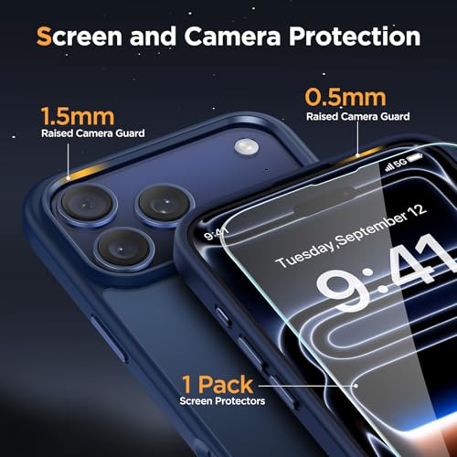 Image of Miracase Magnetic for iPhone 17 Pro Case 6.3 inch with Screen Protector, [Compatible with MagSafe] Military-Grade Protection, Anti-Fingerprint, Slim Thin Phone Case for 17 Pro Cover, Dark Blue