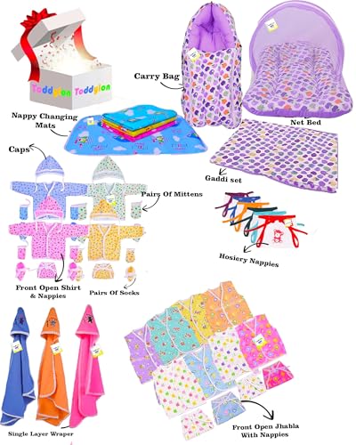 Image of Toddylon 56 in 1 New Born Baby Products All | Gift Packs | Maternity Kit | Baby Clothes | Baby Bedding Set | Essentials Items | Baby Shower | Combo Pack | Infants (Multicolor, 0-6 Months)