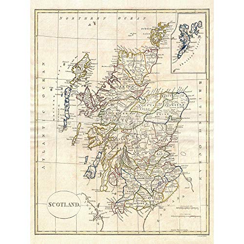 Wee Blue Coo 1799 Clement Cruttwell Map Scotland Vintage Wall Art Print Mur Décor 30 x 41 cm