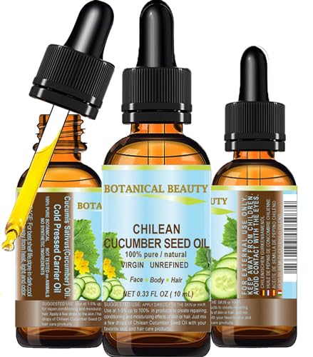 Botanical Beauty CUCUMBER SEED OIL 100% Pure Natural Virgin Unrefined Cold Pressed Carrier Oil 0.33 Fl.oz.- 10 ml or Face, Skin, Hair, Nails