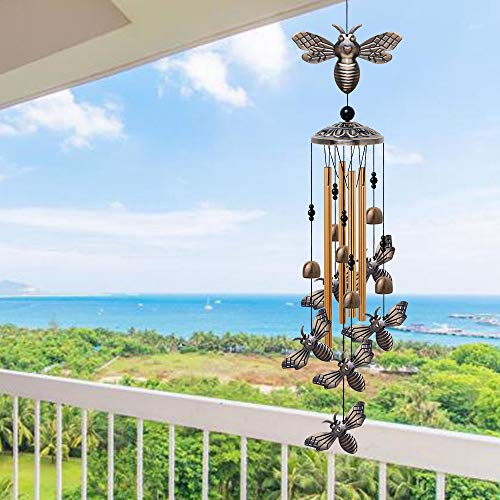 Garden Bee Wind Chimes Outdoor Indoor Decor - With 4 Tubes 6 Bells 7 Bees Wind Chime, Mobile Romantic Bee Wind Catcher, Bees Windchimes For Home, Mom Gifts, Balcony, Tree, Festival, Garden Decoration #TOP6