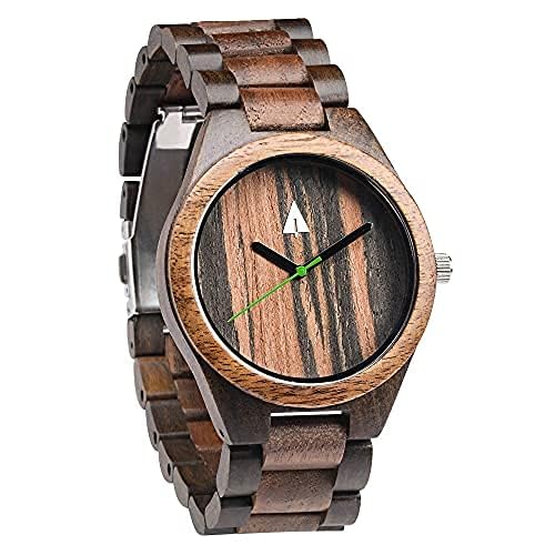 Treehut Men's Walnut and Ebony Wooden Watch with All Wood Strap Quartz Analog with Quality Miyota Movement and Stainless2