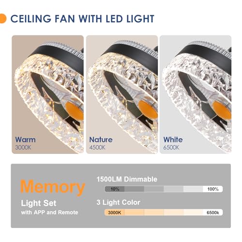 Image of Mpayel 13 inch Low Profile Ceiling Fan with RGB Light - Modern Bladeless Flush Mount Ceiling Fan with Remote, Quiet DC Motor, 6 Speeds, 3CCT Dimmable LED Light for Kids Room, Bedroom & Bunk Beds