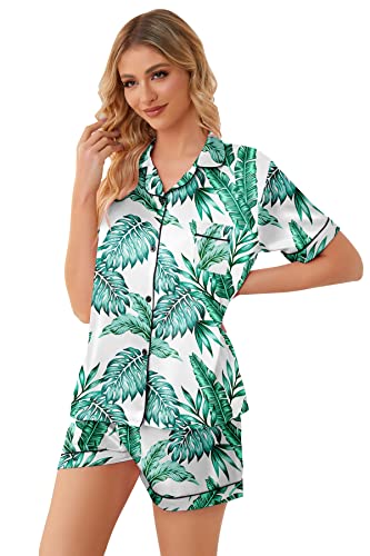 Image of Schbbbta Girls Womens Pajamas, Satin Silky Pjs Set Kids 2Pcs Button-Down Nightwear Sleepwear Gift for Mommy and me