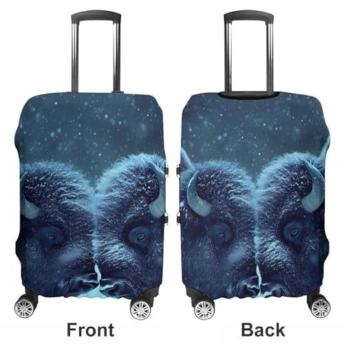 Two Bisons in Snows Day Travel Luggage Cover for Suitcase 19-32 Inches Elastic Washable Baggage Protector3