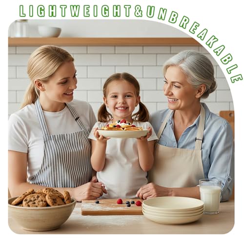 Image of 8In Kids Dinner Plates, 6PCS Wheat Straw Unbreakable Plates, Beige | Lightweight Kids Plates Reusable, Microwave and Dishwasher Safe for Kitchen, Daily Use