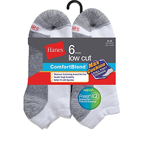 Hanes Men's ComfortBlend Max Cushion Low Cut Sock 6-Pack - MC14/6 (White)