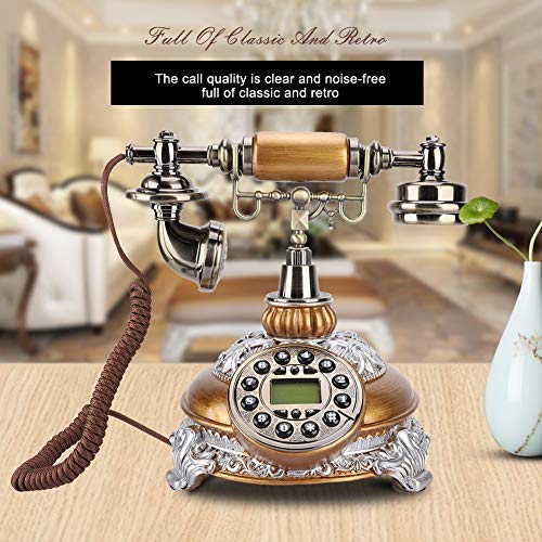 Bindpo Antique Landline with Caller ID,IDS-8675D Resin & Metal Old Fashioned Retro Corded Phones Support FSK/DTMF Dual System for Home Hotel Office Decor